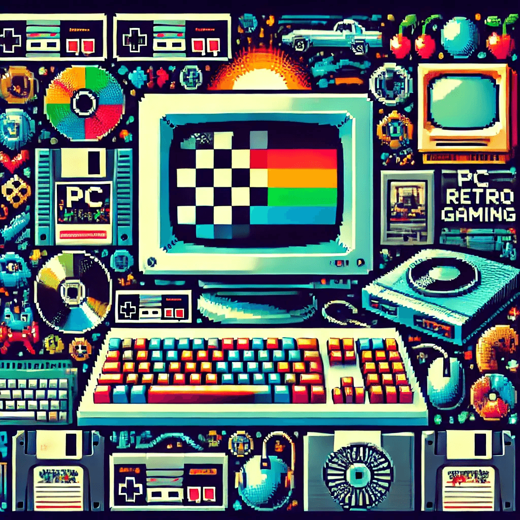 User_Random_pic·E 2024-07-27 19.39.41 - Create a beautiful placeholder image with a PC retro gaming theme. The image should feature vibrant colors, pixel art style, and iconic elements from