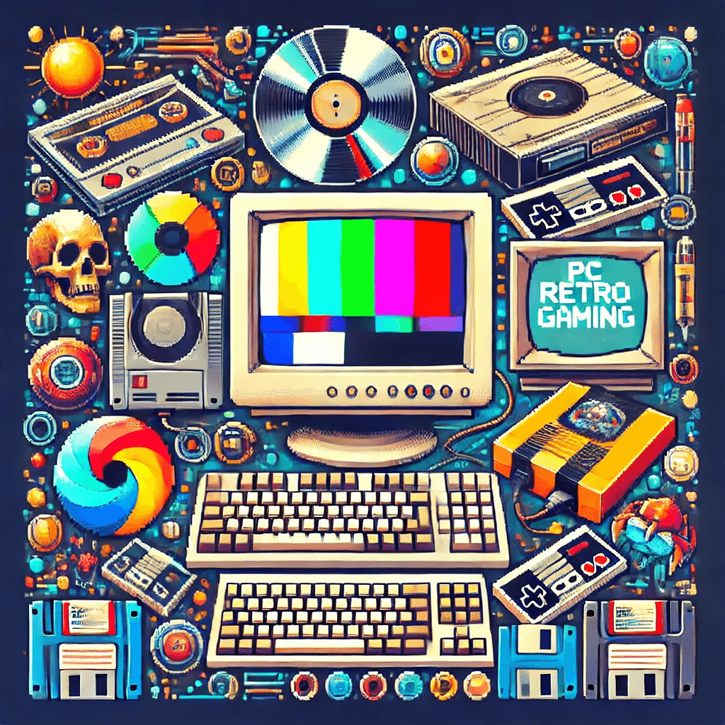 User_Random_pic·E 2024-07-27 19.39.43 - Create a beautiful placeholder image with a PC retro gaming theme. The image should feature vibrant colors, pixel art style, and iconic elements from