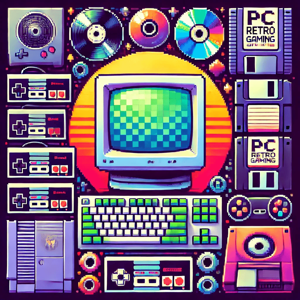 User_Random_pic·E 2024-07-27 19.40.08 - Create a beautiful placeholder image with a PC retro gaming theme. The image should feature vibrant colors, pixel art style, and iconic elements from