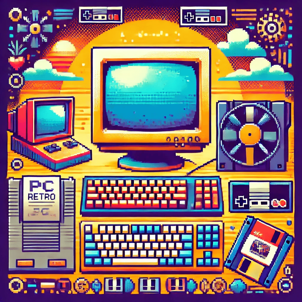 User_Random_pic·E 2024-07-27 19.41.25 - Create a beautiful placeholder image with a PC retro gaming theme. The image should feature vibrant colors, pixel art style, and iconic elements from